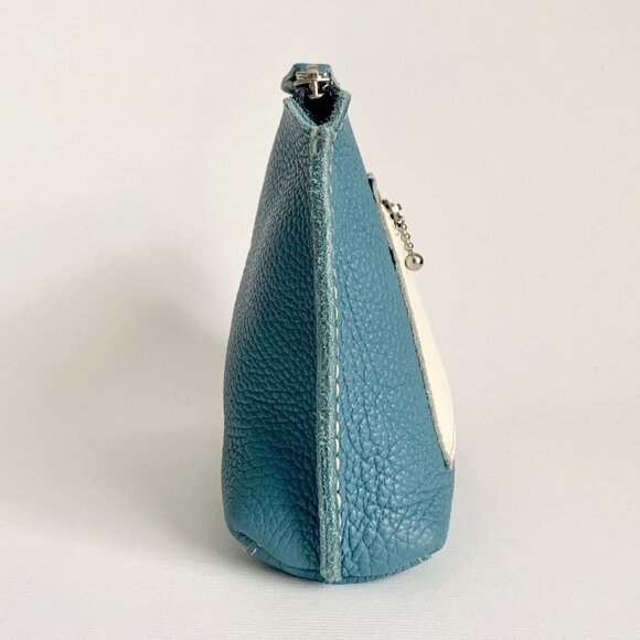 Roots Leather Zipper Clutch Purse Travel Mini Bag Blue White Vacation Boho Chic - Picture 4 of 15